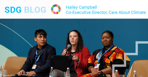  Hailey Campbell, Co-Executive Director, Care About Climate, speaks at COP29